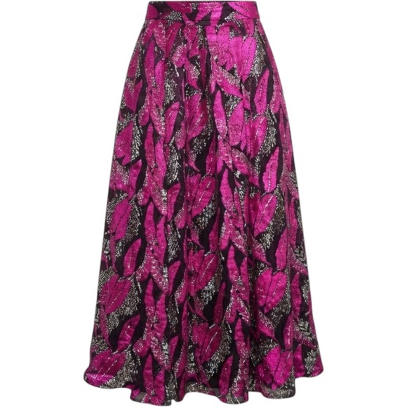 Unbranded Dresses & Skirts - Vtg 1960s Velvet Burnout Maxi Skirt Pink Metallic Leaf A-Line Talon Zip